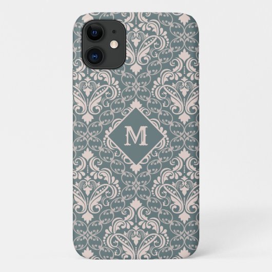 Aangepaste monogram van het Patroon van het Damasc Case-Mate iPhone Case (Achterkant)