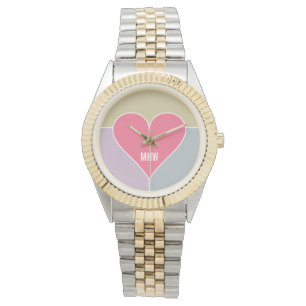 Aangepaste monogram van het patroon van het hart horloge
