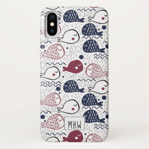 Aangepaste monogram vispatroon bevestigen iPhone x hoesje