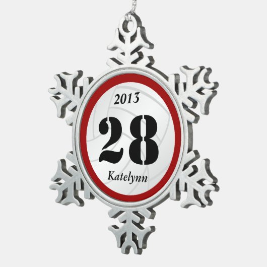 Aangepaste monogram Volleyball-versiering Tin Sneeuwvlok Ornament (Rechts)