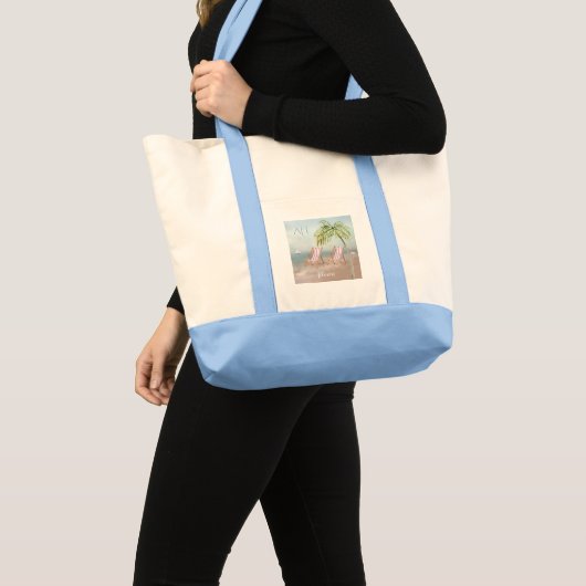 Aangepaste monogram Waterverf Beach Scene Tote Bag (Voorkant (product))