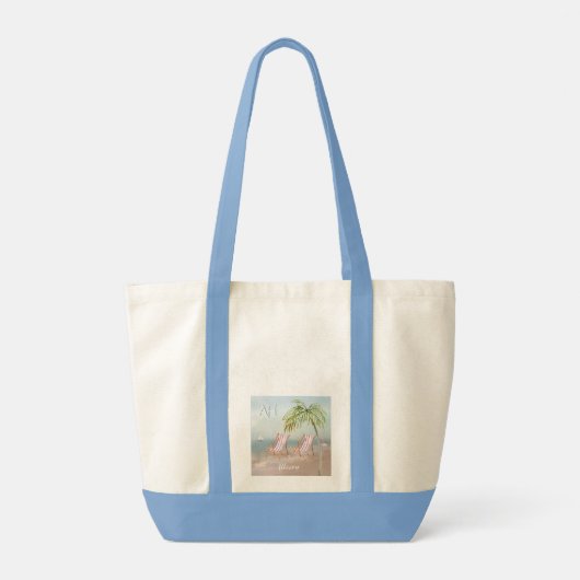 Aangepaste monogram Waterverf Beach Scene Tote Bag (Achterkant)