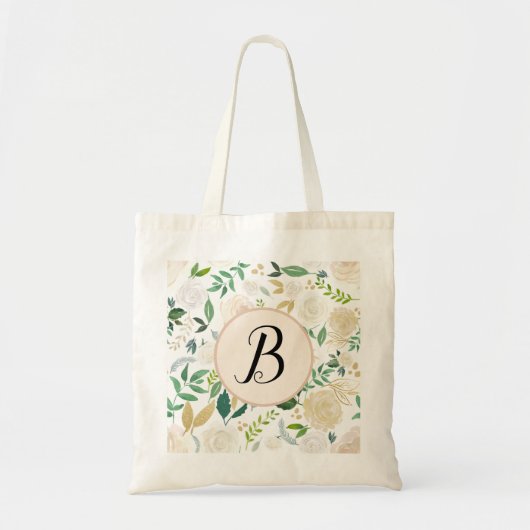 Aangepaste monogram Waterverf Groene Ivy Floral Bl Tote Bag (Voorkant)