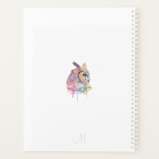 Aangepaste monogram waterverf Owl Planner (Achterkant)