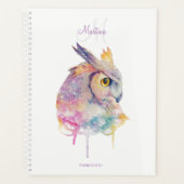 Aangepaste monogram waterverf Owl Planner (Voorkant)