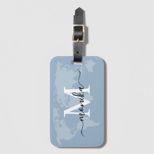 Aangepaste monogram wereldreisbureau - Blauwe kaar Bagagelabel (Voorkant (verticaal))