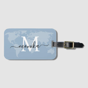 Aangepaste monogram wereldreisbureau - Blauwe kaar Bagagelabel