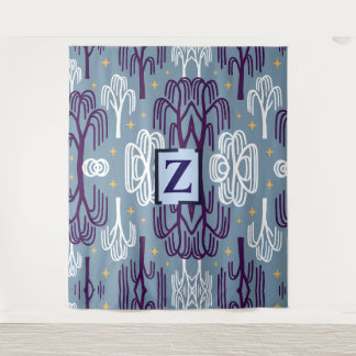 Aangepaste monogram Wilgboom blauwe wandtapijt Wandkleed
