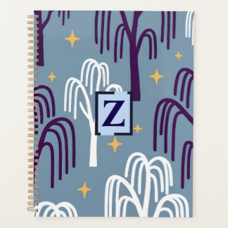 Aangepaste monogram Wilgboompatroon Blauwe Planner