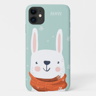 Aangepaste monogram Winter Bunny-telefoongevallen iPhone 11 Hoesje