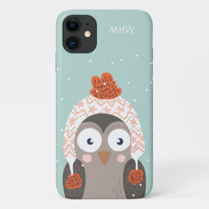 Aangepaste monogram Winter Owl telefoongevallen iPhone 11 Hoesje