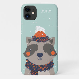 Aangepaste monogram Winter Raccoon telefoongevalle iPhone 11 Hoesje