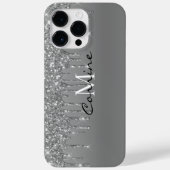 Aangepaste Monogram Zilveren Glitter druppels Meta Case-Mate iPhone Case (Achterkant)