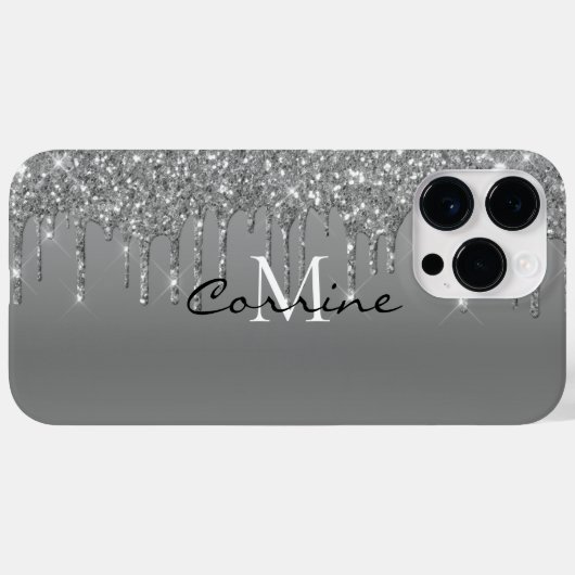Aangepaste Monogram Zilveren Glitter druppels Meta Case-Mate iPhone Case (Achterkant (horizontaal))