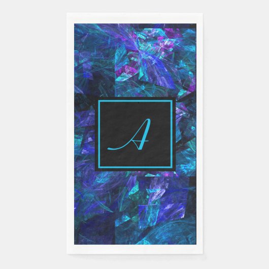 Aangepaste monogram zwart Blauw Abstracte verjaard Servet (Voorkant)