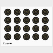 Aangepaste Monogram Zwart en Goud Premium Ronde Sticker (Vel)