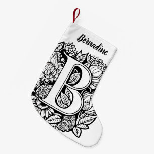 Aangepaste Monogram Zwart-Wit Bloemen Tattoo Art Kleine Kerstsok
