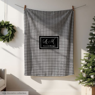 Aangepaste Monogram Zwart Wit Buffalo Plaid Deken