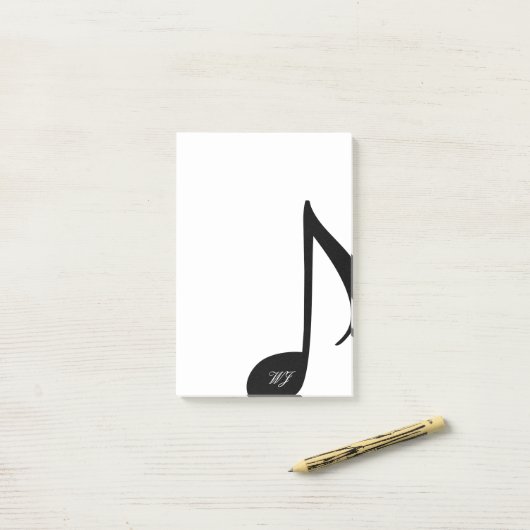 Aangepaste monogram zwarte en witte muzieknoot post-it® notes (Op bureau)