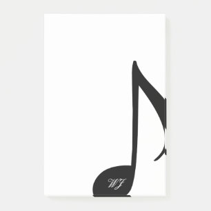 Aangepaste monogram zwarte en witte muzieknoot post-it® notes