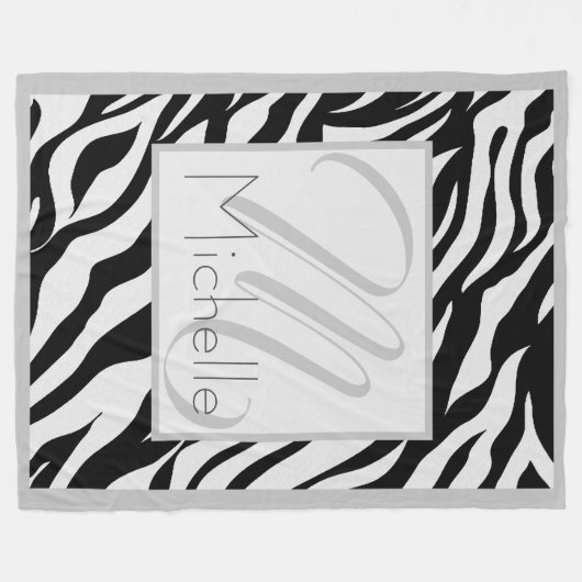 Aangepaste monogram zwarte en witte zebrastripes fleece deken (Voorkant (Horizontaal))