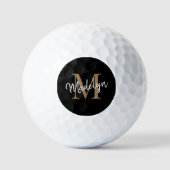 Aangepaste monogram zwarte goudlegerige scriptnaam golfballen (Voorkant)