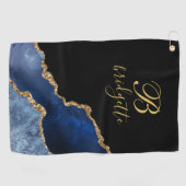 Aangepaste monogram zwarte marinegewas golfhanddoek (Horizontaal)