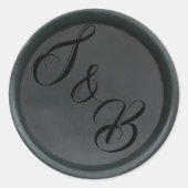 Aangepaste monogram zwarte was, trouwstickers met  ronde sticker (Voorkant)