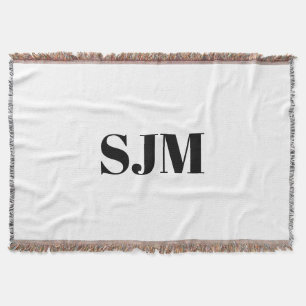 Aangepaste monogram zwarte witte initialen deken