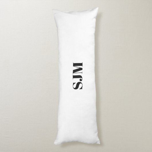 Aangepaste monogram zwarte witte initialen lichaamskussen (Achterkant (Verticaal))