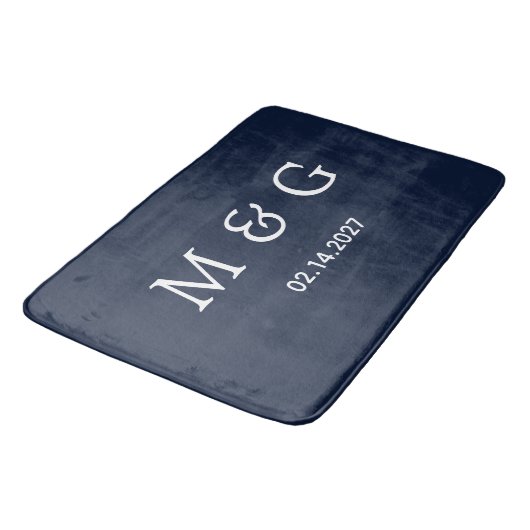 Aangepaste Monogramdatum Navy Blauwe Stijlvolle Badmat (Gekanteld)