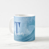 aangepaste MONOGRAMED OCEAN WAVE SURF NAAM Koffiemok (Voorkant links)