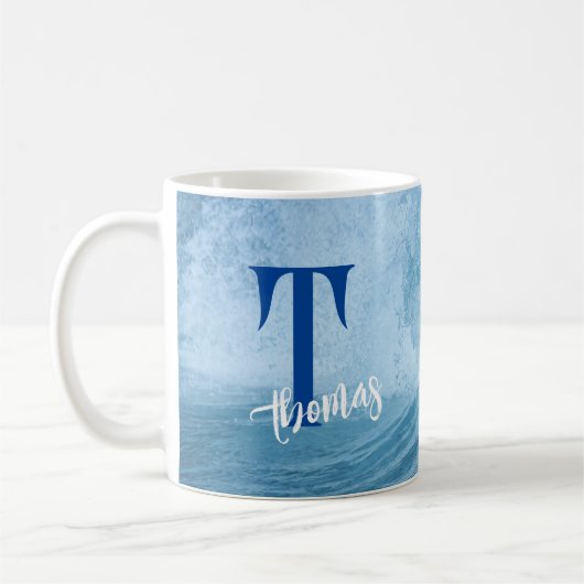 aangepaste MONOGRAMED OCEAN WAVE SURF NAAM Koffiemok (Links)