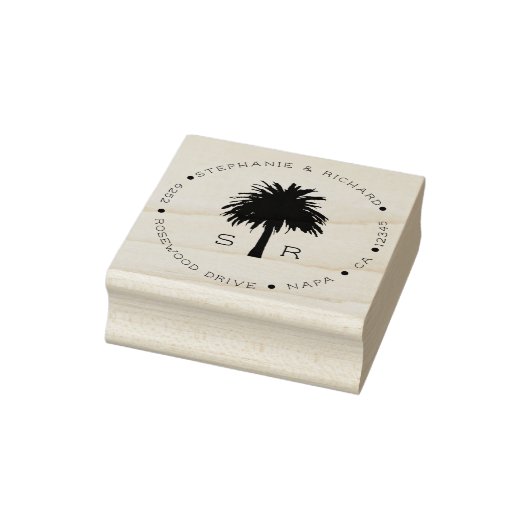 Aangepaste Monogrammed Beach Palm Trees Retouradre Rubberstempel (Stempel)