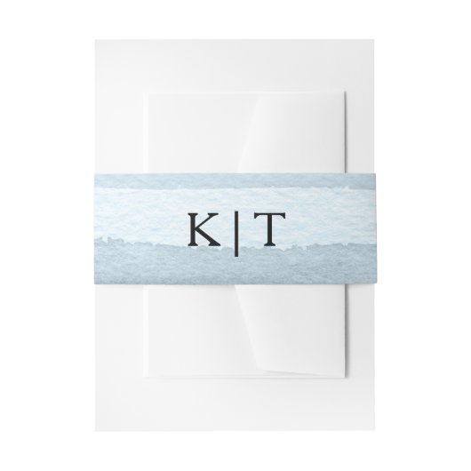 Aangepaste Monogrammed Blue Washed Belly Band Uitnodigingen Wikkel (Voorkant Voorbeeld)