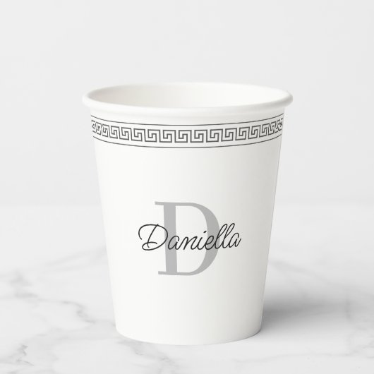 Aangepaste Monogrammed Elegant Griekse Meander Par Papieren Bekers (Achterkant)