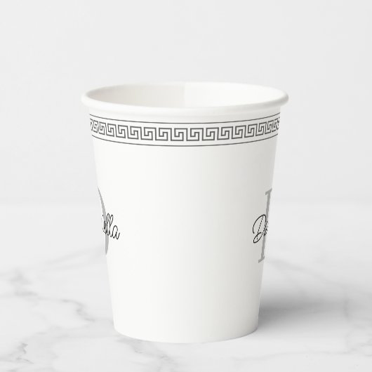 Aangepaste Monogrammed Elegant Griekse Meander Par Papieren Bekers (Links)