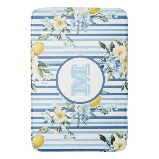 Aangepaste Monogrammed Floral Lemon Bath Mat (Voorkant Verticaal)