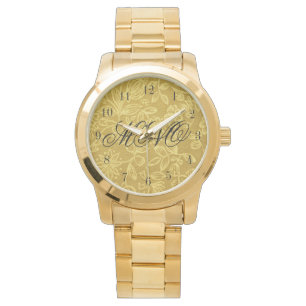 Aangepaste monogrammed Gold Floral Horloge