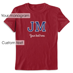 Aangepaste Monogrammed Naam Tekst Blue Maroon Grap T-shirt