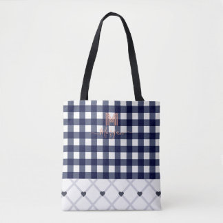 Aangepaste Monogrammed Navy Blue Geruit Tas