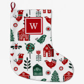 Aangepaste Monogrammed Rood en Groen Scandinavisch Grote Kerstsok (Voorkant)