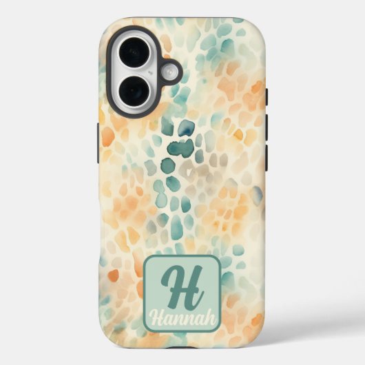 Aangepaste monogrammed waterverf blauw groen geel Case-Mate iPhone case (Achterkant)