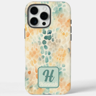 Aangepaste monogrammed waterverf blauw groen geel iPhone 16 pro max hoesje