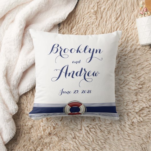 Aangepaste Monogrammed White Nautical Wedding Kuss Kussen (Deken)