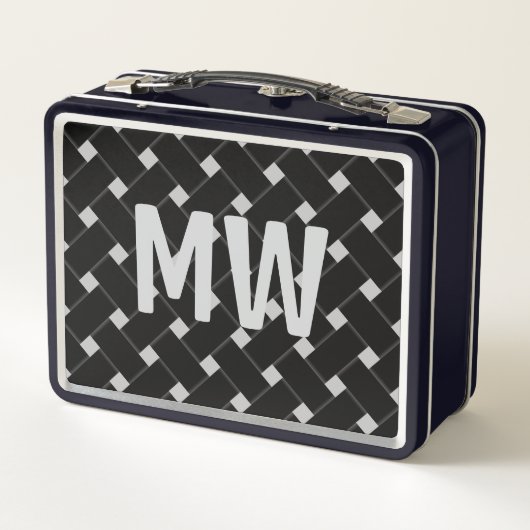 Aangepaste Monogrammed Zwart en Wit Geweven Patroo (Achterkant)