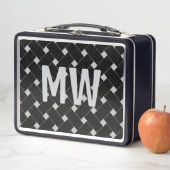 Aangepaste Monogrammed Zwart en Wit Geweven Patroo (In situ)