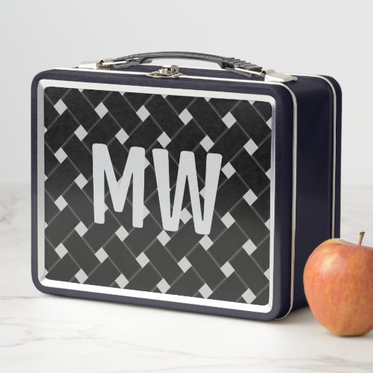 Aangepaste Monogrammed Zwart en Wit Geweven Patroo (In situ)