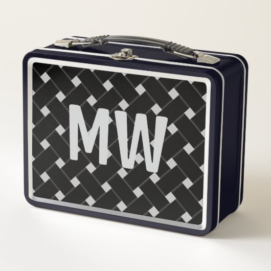Aangepaste Monogrammed Zwart en Wit Geweven Patroo (Voorkant)