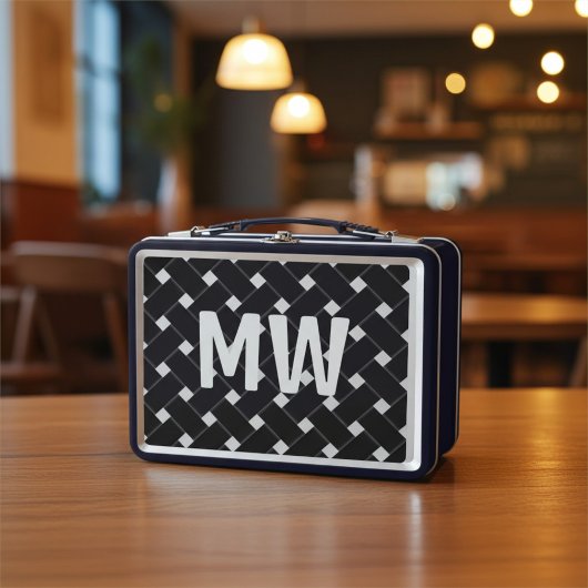 Aangepaste Monogrammed Zwart en Wit Geweven Patroo